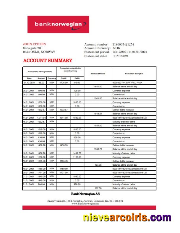 Norway Bank Norwegian AS excel pdf